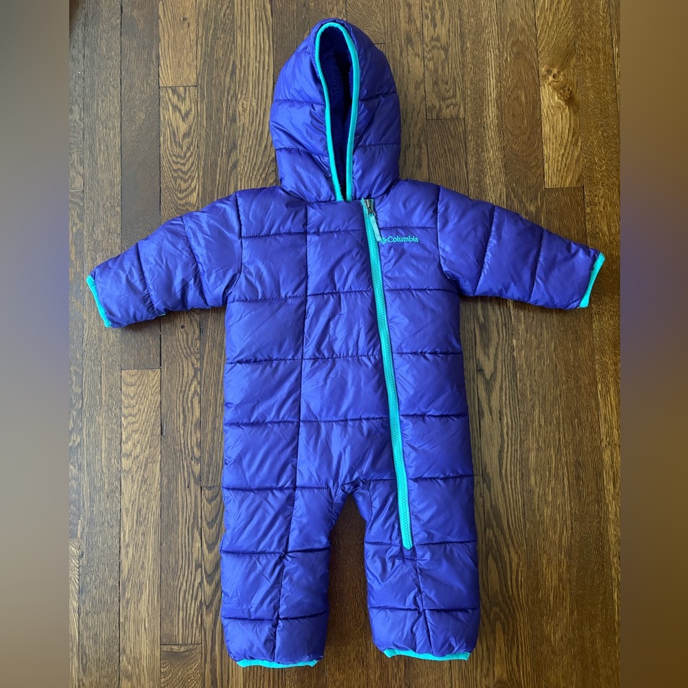 Columbia Purple + Teal Infant Puffer One-Piece Snowsuit